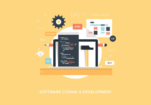 Flat Software Coding and Development Illustration