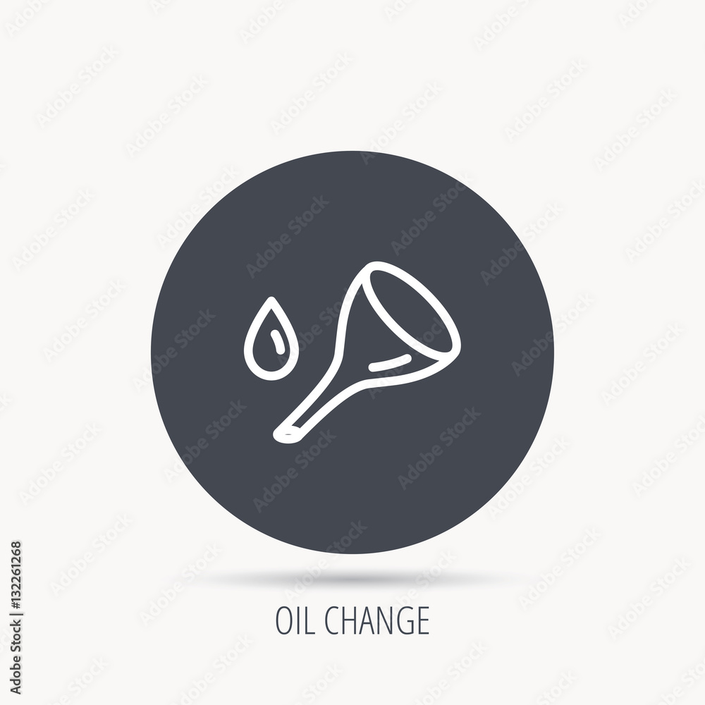 Poster oil change service icon. fuel can with drop sign. round web button with flat icon. vector