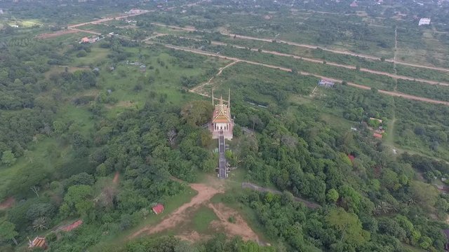 Kep Cambodia Wat Samathi Pagoda Aerial Drone Clip