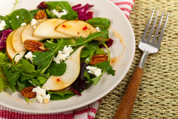 Pear Salad with Feta Cheese. Selective focus.