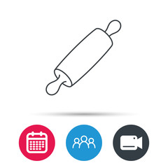 Rolling pin icon. Kitchen baker roller sign. Group of people, video cam and calendar icons. Vector