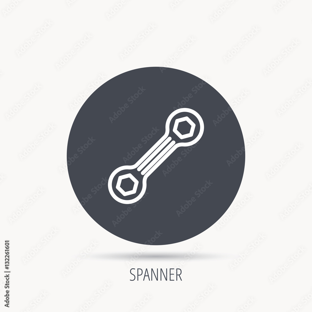 Poster spanner tool icon. repairing service sign. round web button with flat icon. vector
