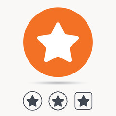 Star icon. Favorite or best sign. Web ranking symbol. Orange circle button with web icon. Star and square design. Vector