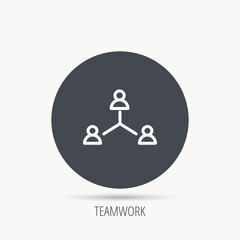 Teamwork group icon. Business community sign. Corporate work symbol. Round web button with flat icon. Vector