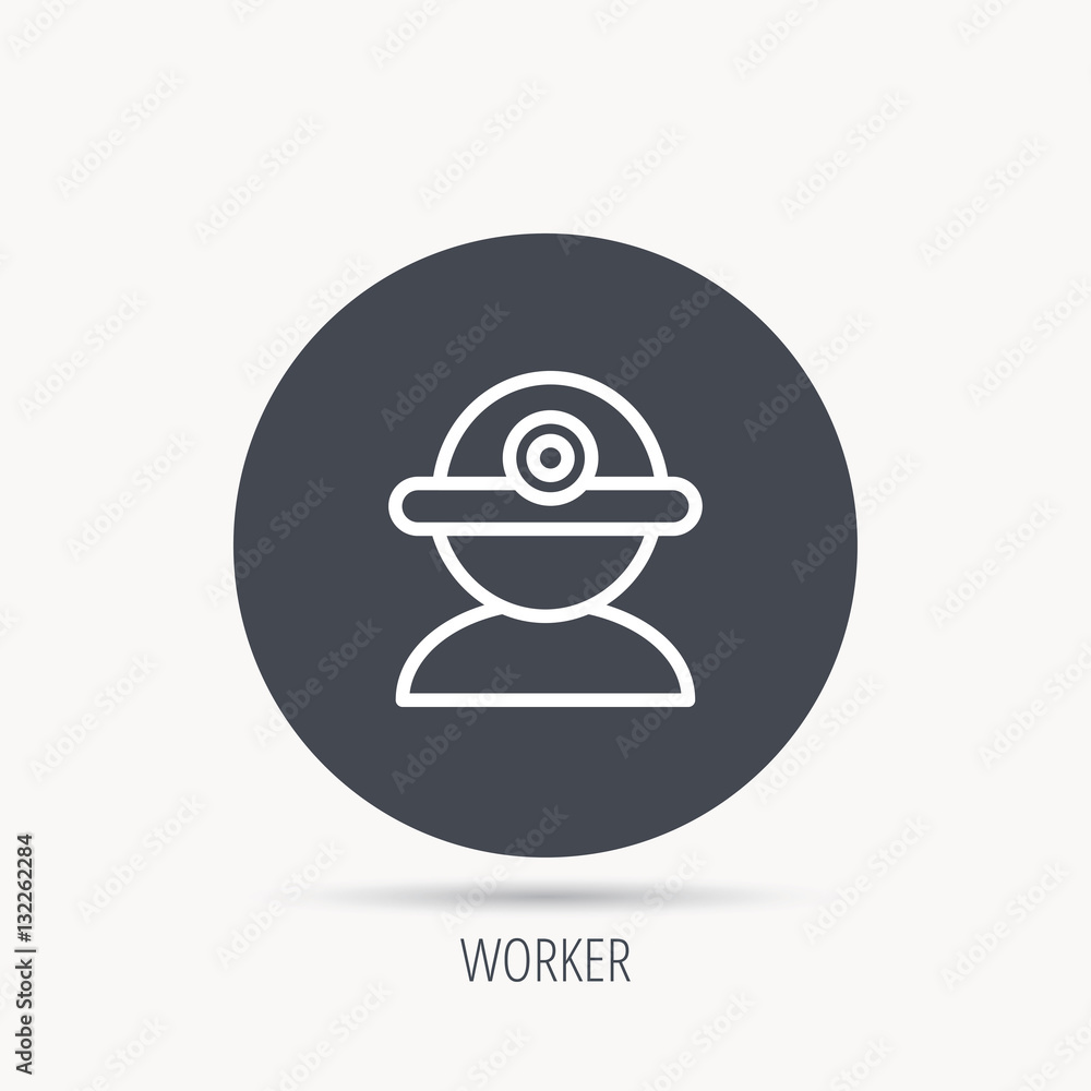 Poster worker icon. engineering helmet sign. round web button with flat icon. vector