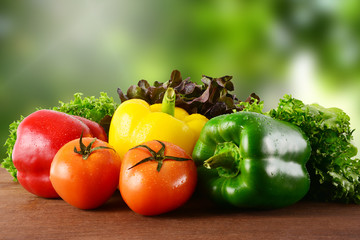 Vegetables and blur nature background.