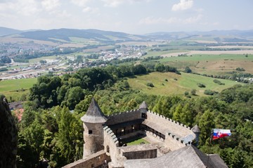 Fototapeta premium Oil painting. Beutiful view from castle tower of valley