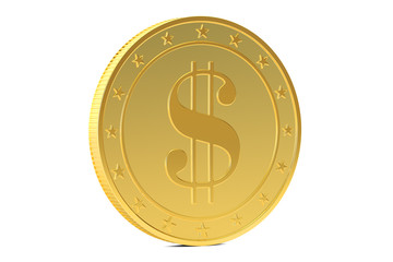 Golden dollar coin, 3D rendering