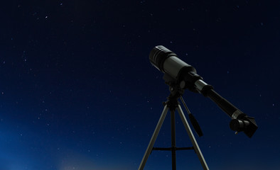 One telescope over night clear sky with stars