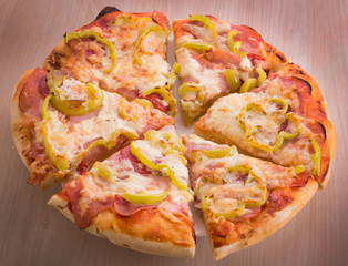 Top view of cut pizza