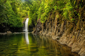 Fototapeta na wymiar Wainibau Waterfall at the end of Lavena Coastal Walk on Taveuni