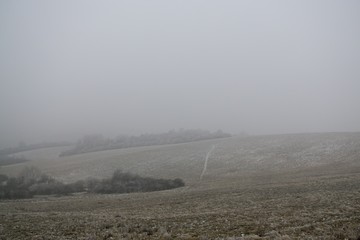 Frozen nature, road covered by snow during winter. Slovakia
