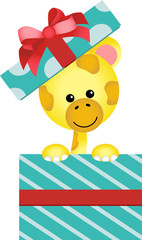 Cute giraffe inside a gift box
