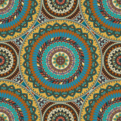Ornate floral seamless texture, endless pattern with vintage mandala elements.