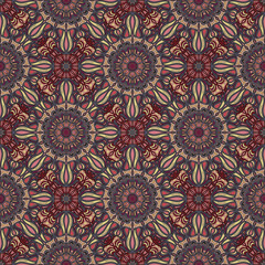 Ornate floral seamless texture, endless pattern with vintage mandala elements.