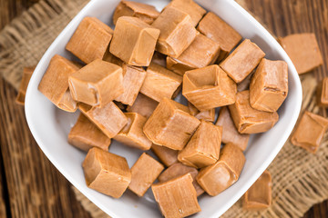 Caramel candy (selective focus, close-up shot)