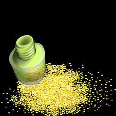 bottles of nail Polish , gold sand, transparent glass to change color.Vector illustration.