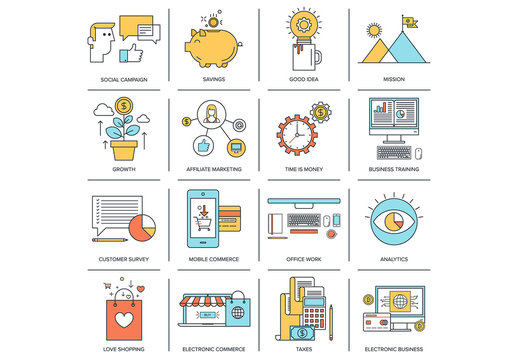 16 Outlined Shopping and Business Icons 1