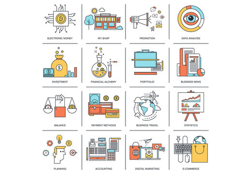 16 Outlined Shopping and Business Icons 2