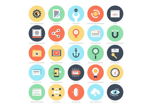 25 Flat Circular Business and Web Icons