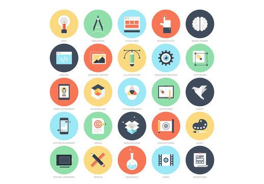 25 Flat Circular Web Design Icons