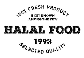 Halal food stamp. Grunge design with dust scratches. Effects can be easily removed for a clean, crisp look. Color is easily changed.
