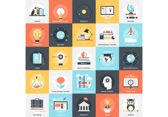 25 Flat Square Education and Learning Icons