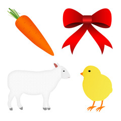 Ostern Icons Farbe - Karotte, Schleife, Lamm, Küken