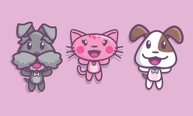 Two Happy dogs and a Cat