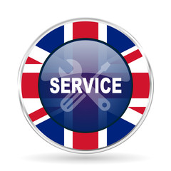 service british design icon - round silver metallic border button with Great Britain flag