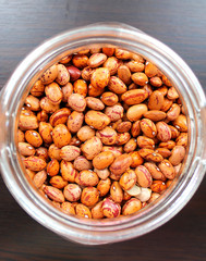 Red beans grains in a glass jar on the table