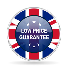 low price guarantee british design icon - round silver metallic border button with Great Britain flag
