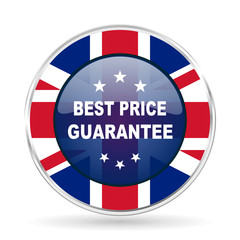 best price guarantee british design icon - round silver metallic border button with Great Britain flag