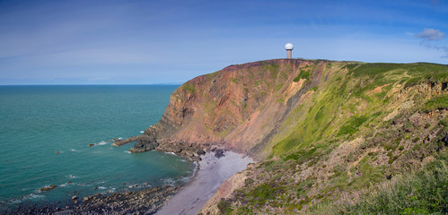 Radar station on the mountain near the sea. North-western tip of the Devon coast. UK