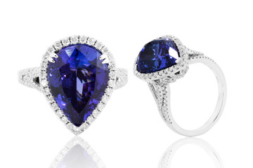 anillo zafiro y diamante en oro blanco joyeria de bodas