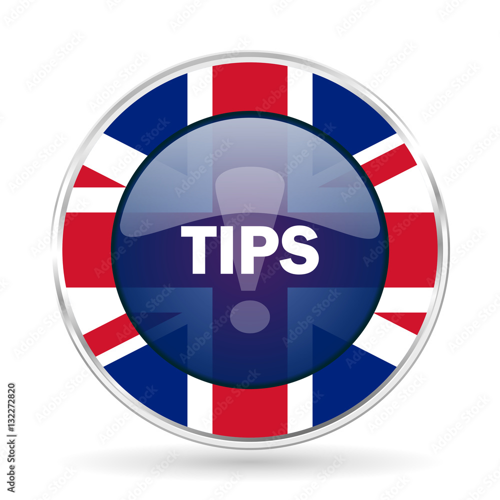 Aufkleber tips british design icon - round silver metallic border button with great britain flag