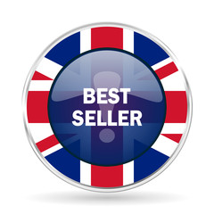 best seller british design icon - round silver metallic border button with Great Britain flag