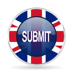 submit british design icon - round silver metallic border button with Great Britain flag