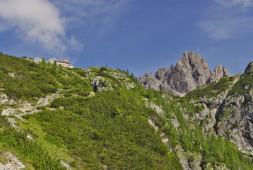 Fototapeta premium On the trail to Berti Refuge, in the Italian Dolomites.