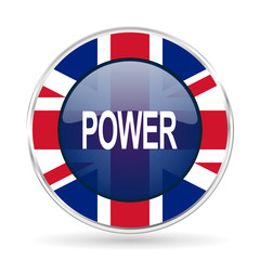 power british design icon - round silver metallic border button with Great Britain flag