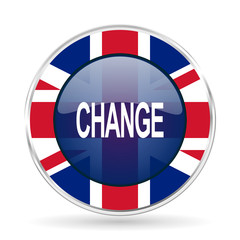 change british design icon - round silver metallic border button with Great Britain flag