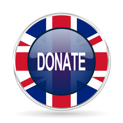 donate british design icon - round silver metallic border button with Great Britain flag