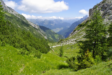 Fototapeta na wymiar Dolomites near Sappada, view from Passo Oberenghe