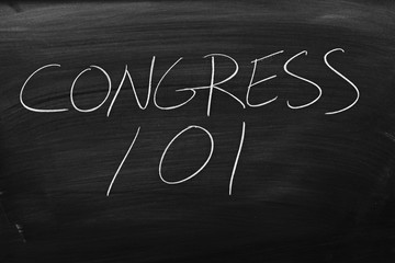 The words "Congress 101" on a blackboard in chalk