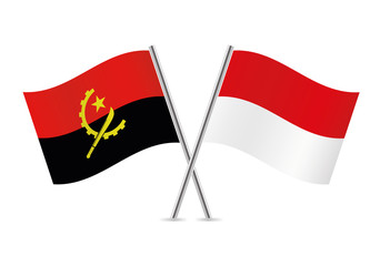 Angola and Indonesia flags. Vector illustration.