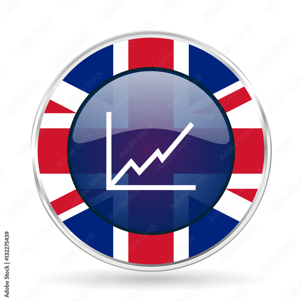 Poster chart british design icon - round silver metallic border button with great britain flag