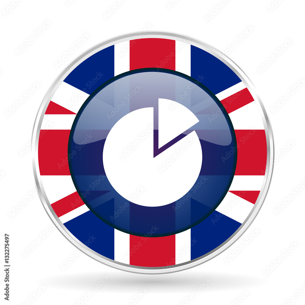 Poster chart british design icon - round silver metallic border button with great britain flag