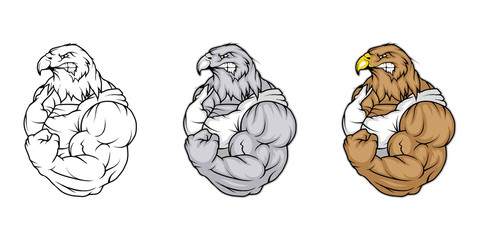 Eagle, isolated on white background, colour and black white illustration, suitable as logo or team mascot