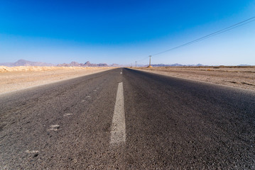 Straight road in Yazd Province in Iran