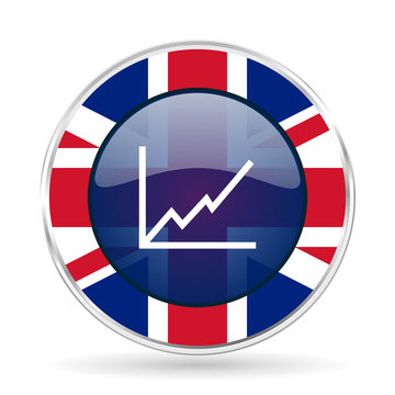 chart british design icon - round silver metallic border button with Great Britain flag